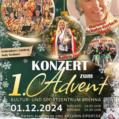 Silbernes Jubiläums-Konzert zum 1. Advent mit Sax und fun e.V., Kathrin Eipert und Stargast Hartmut Schulze-Gerlach Muck